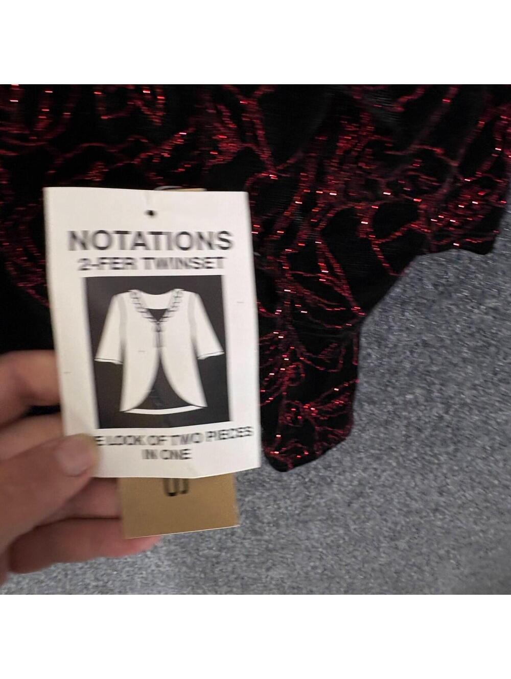 New Notations Top Women 2X Plus Black Floral Rhinestone Velvet Tasseled Casual - Picture 6 of 9
